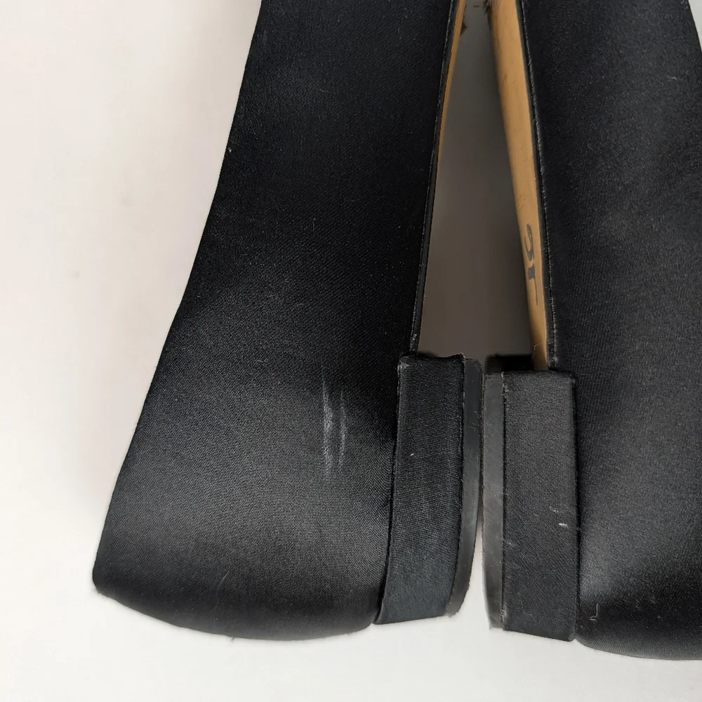 J. Crew Black Satin Pointed Toe Bow Flats - Picture 8 of 13